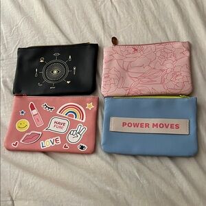 IPSY, Zip Pouches - Pink, Black, Blue, Light Pink